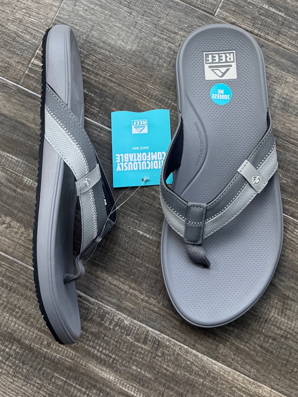BRAND NEW NWT REEF CUSHION PHANTOM 2.0 MEN'S SANDALS - GREY/GREY